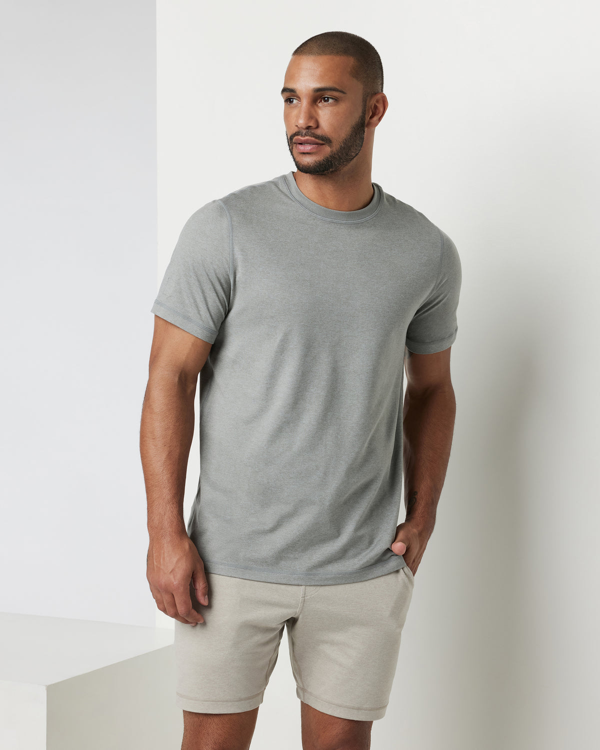 Short Sleeve Ponto Performance Tee Driftwood Heather - Vuori Clothing