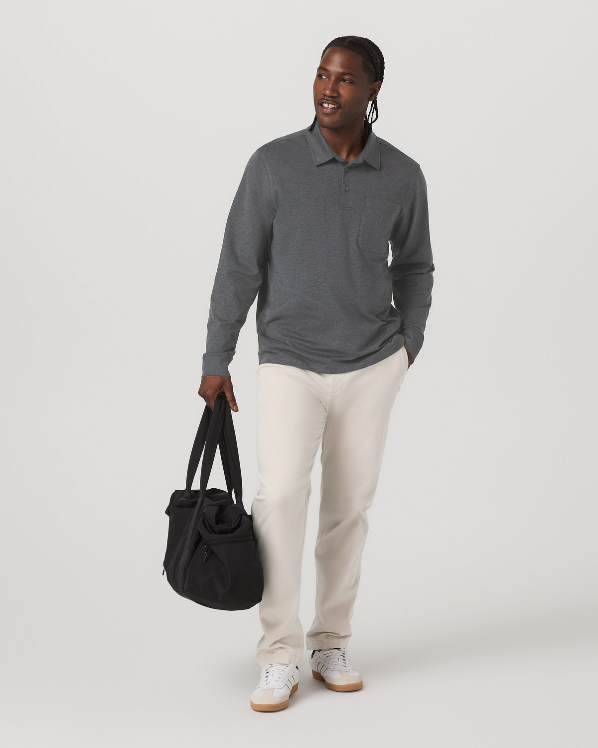 Men's Long Sleeve Coronado Rugby Charcoal Heather - Vuori Clothing