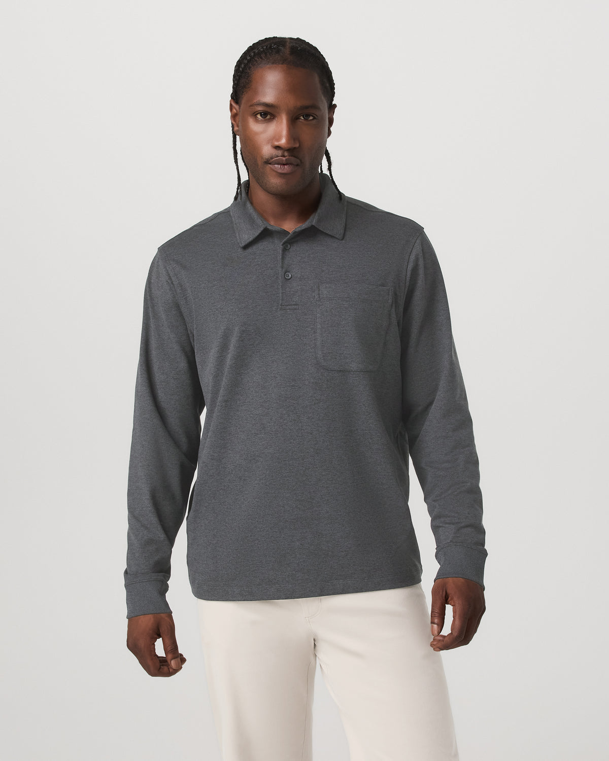 Men's Long Sleeve Coronado Rugby Charcoal Heather - Vuori Clothing