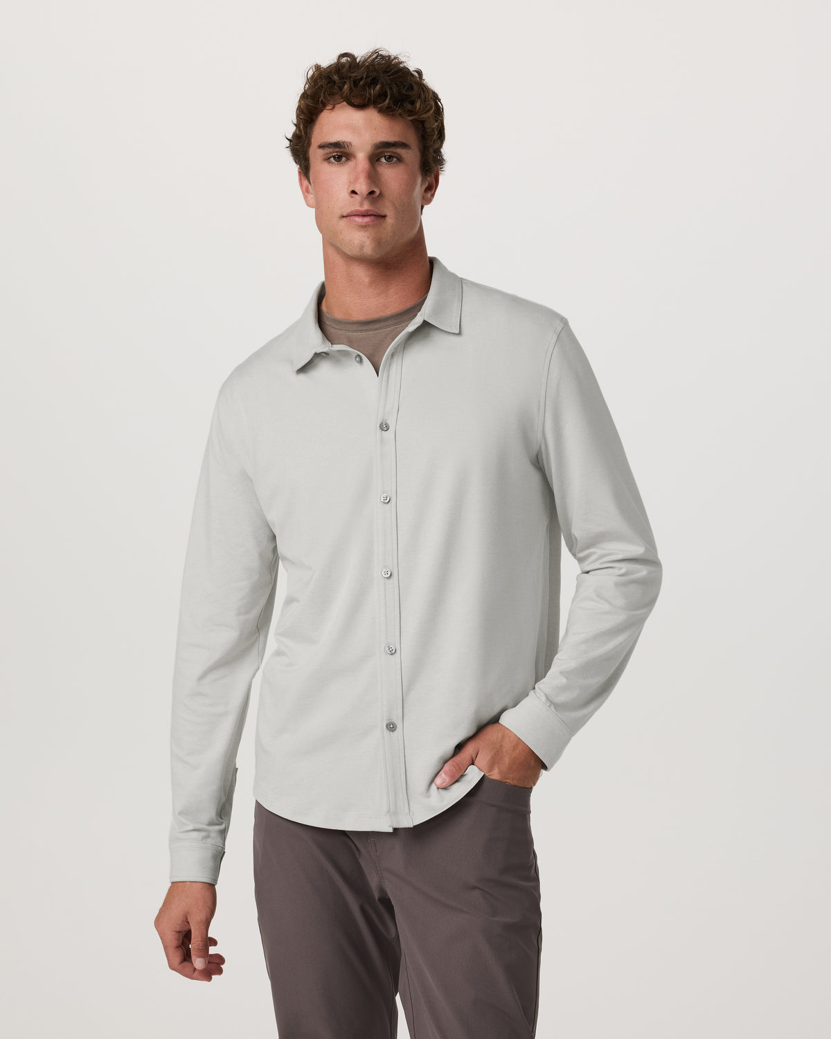 Men's Long Sleeve Ponto Button Down Salt Heather - Vuori Clothing