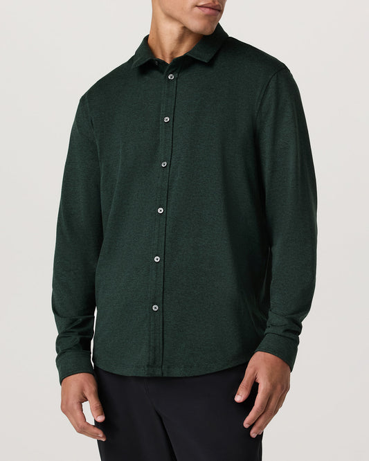 Men's Long Sleeve Ponto Button Down Evergreen Heather - Vuori Clothing