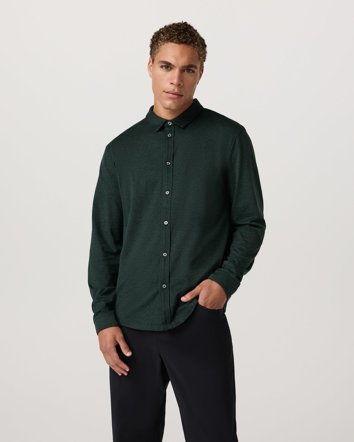 Men's Long Sleeve Ponto Button Down Evergreen Heather - Vuori Clothing
