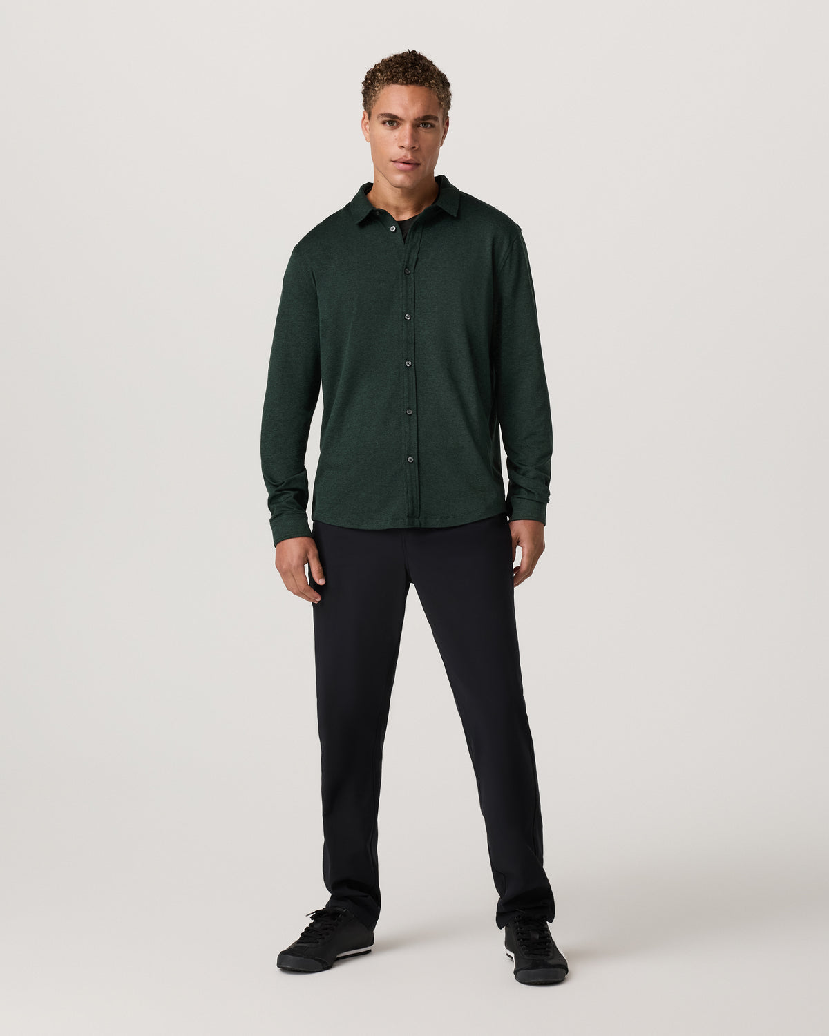 Men's Long Sleeve Ponto Button Down Evergreen Heather - Vuori Clothing