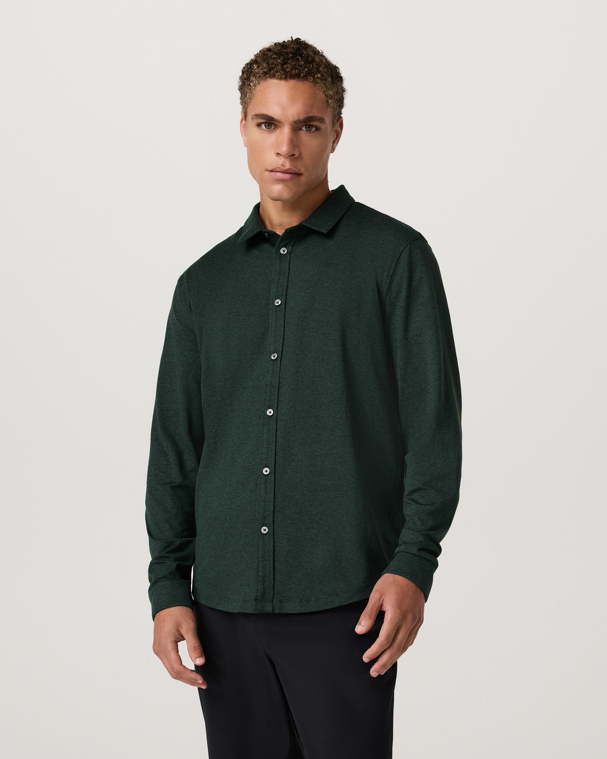 Men's Long Sleeve Ponto Button Down Evergreen Heather - Vuori Clothing