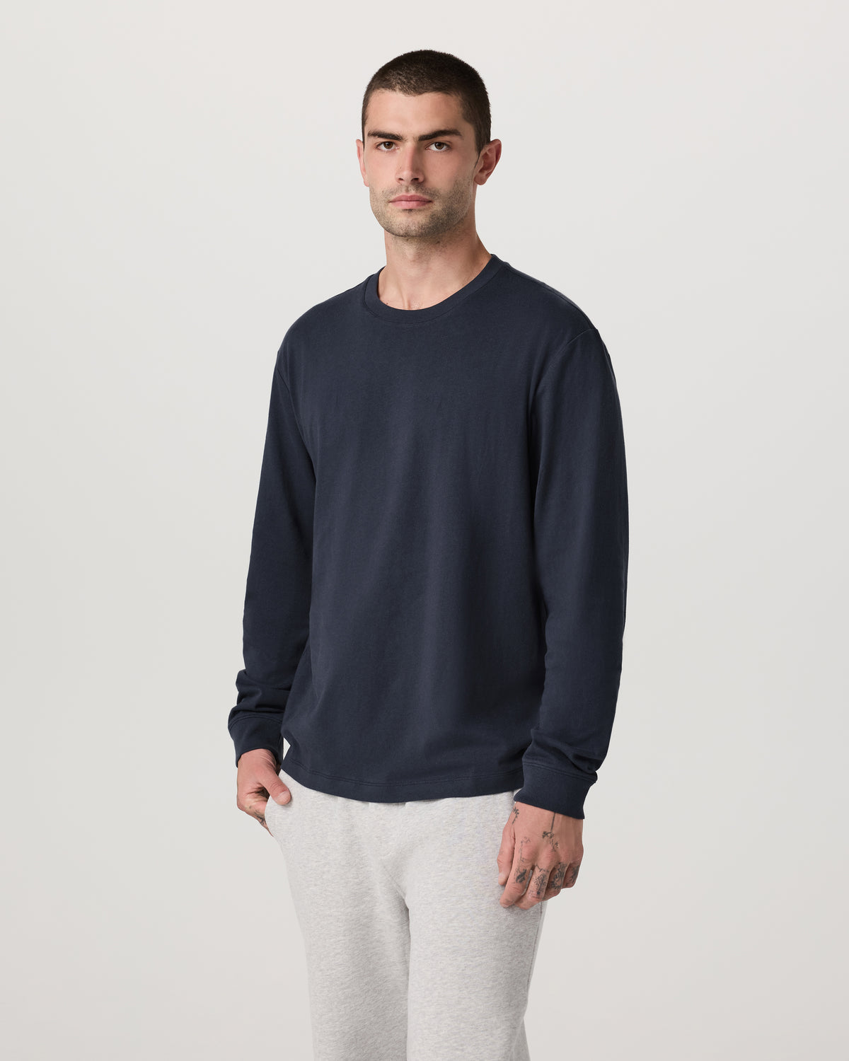 Long Sleeve Heavyweight Cotton Tee Men's Navy Shirt - Vuori Clothing
