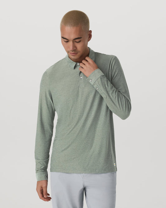 Long Sleeve Strato Tech Polo Men's Thyme Heather Shirt - Vuori Clothing