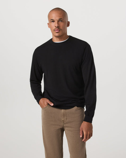 Merino Fine Gauge Wool Sweater Men's Black Sweater - Vuori Clothing