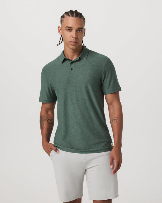 Strato Tech Polo Men's Agate Green Heather Polo Shirt - Vuori Clothing