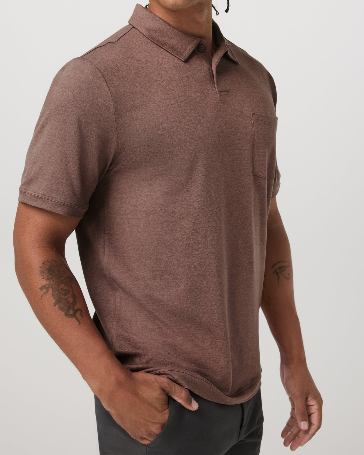Short Sleeve Ponto Performance Polo Sable Heather - Vuori Clothing