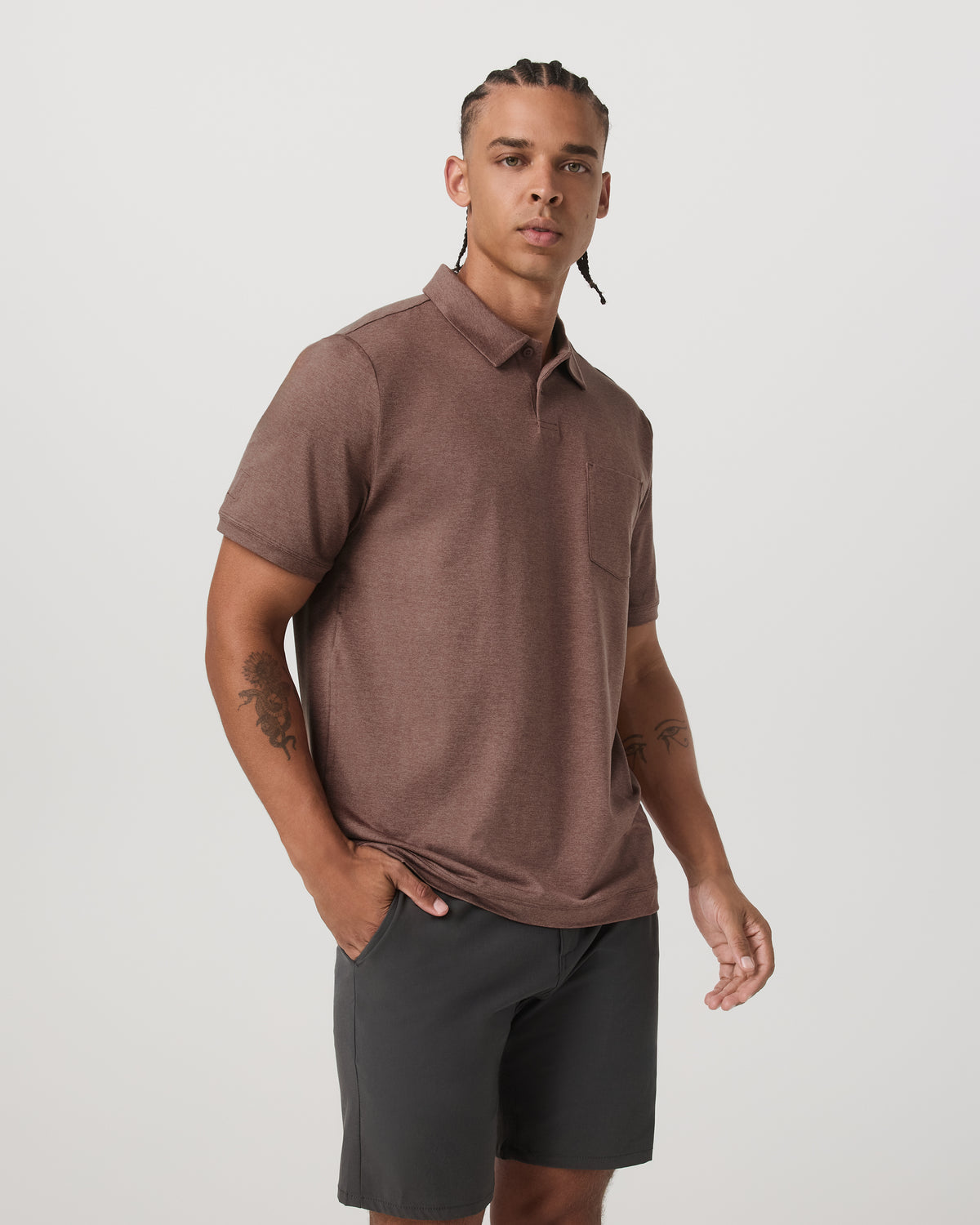 Short Sleeve Ponto Performance Polo Sable Heather - Vuori Clothing