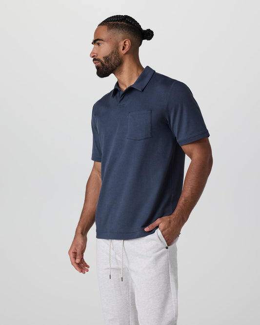 Short Sleeve Ponto Performance Polo Azure Heather - Vuori Clothing