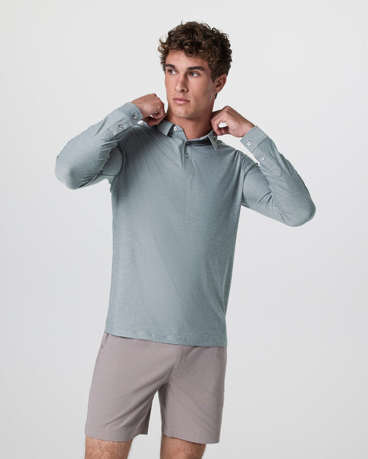 Long Sleeve Strato Tech Polo Dusty Blue Heather - Vuori Clothing