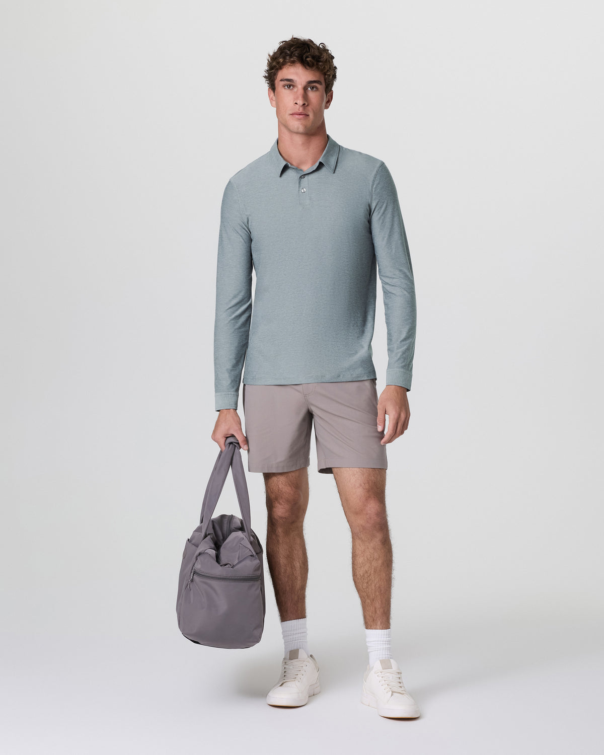 Long Sleeve Strato Tech Polo Dusty Blue Heather - Vuori Clothing