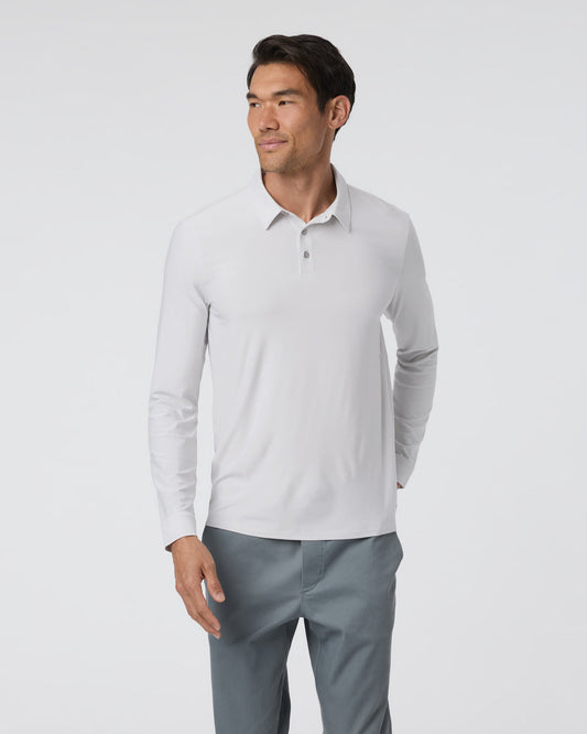 Long Sleeve Strato Tech Polo Frost Grey Heather - Vuori Clothing