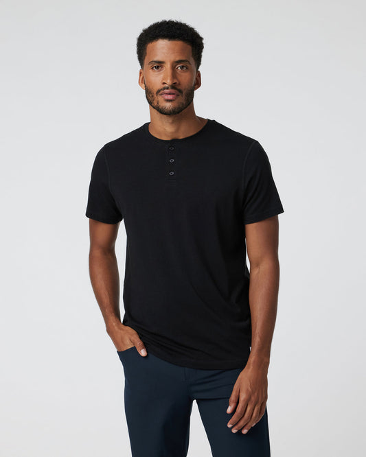Short-Sleeve Tuvalu Henley Men's Black Henley Shirt - Vuori Clothing