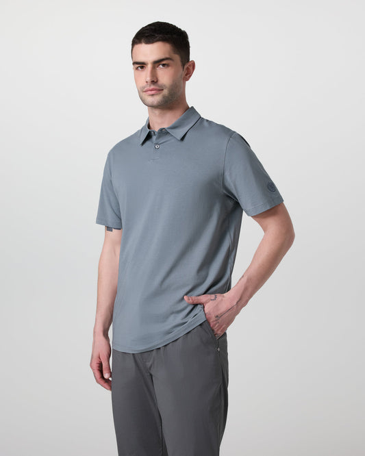 Short Sleeve Feather Polo Dusty Blue - Vuori Clothing