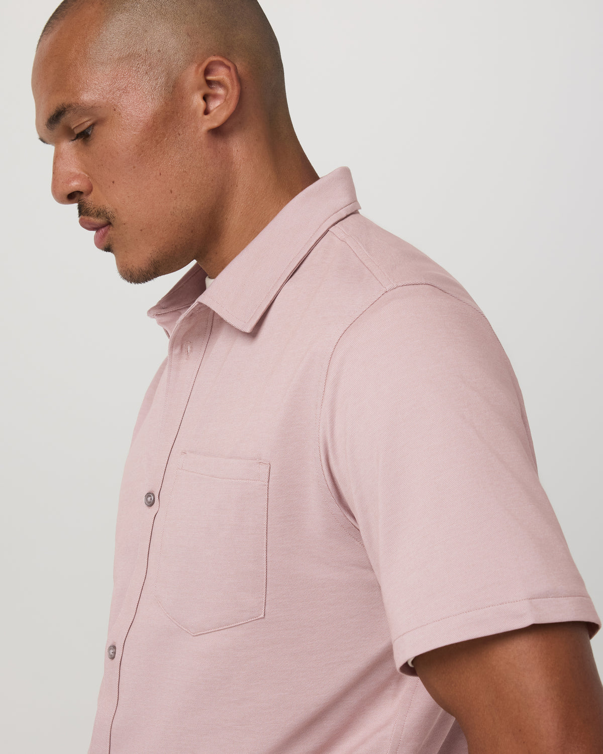 Short Sleeve Knit Oxford Button Down - Classic Fit Mauve - Vuori Clothing