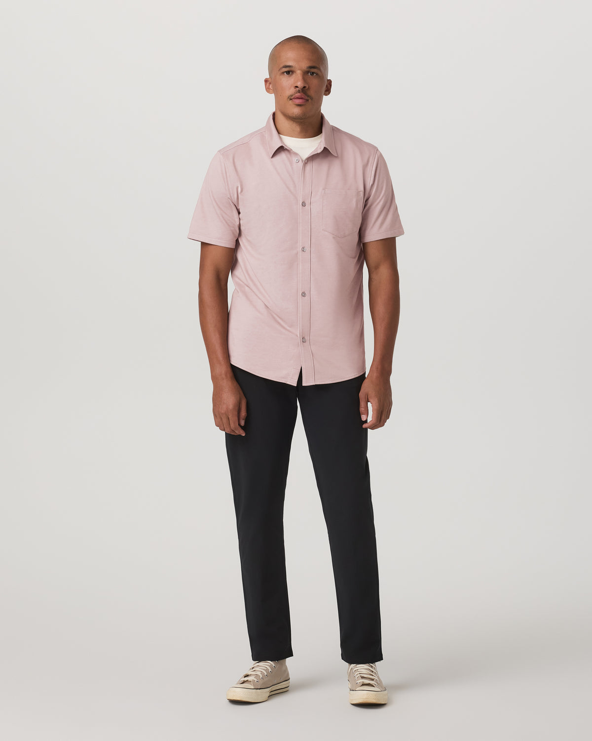 Short Sleeve Knit Oxford Button Down - Classic Fit Mauve - Vuori Clothing