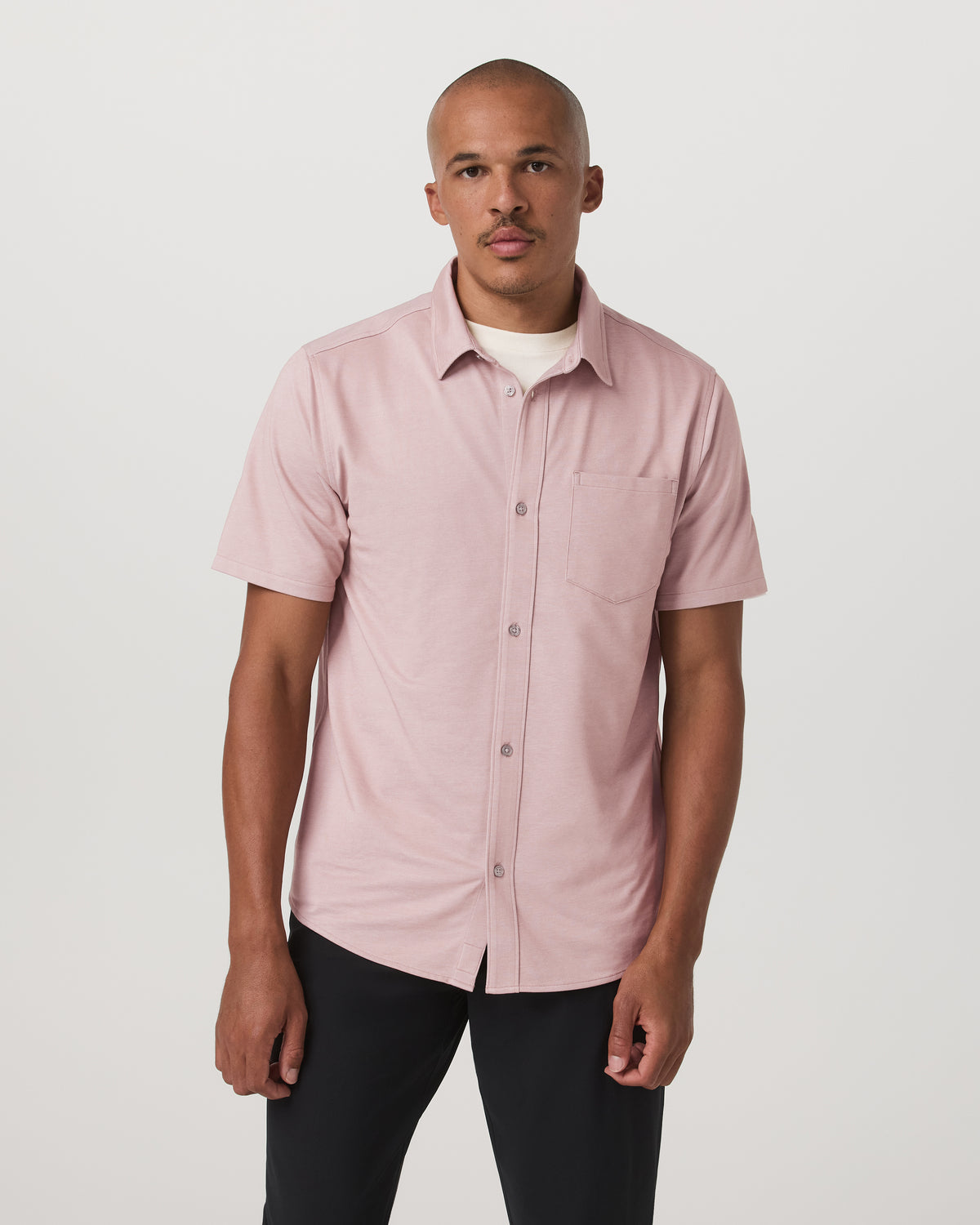 Short Sleeve Knit Oxford Button Down - Classic Fit Mauve - Vuori Clothing