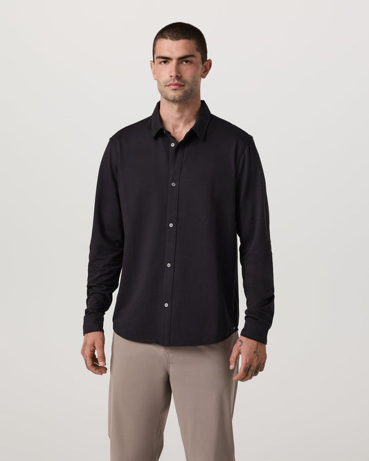 Long Sleeve Knit Oxford Button Down Men's Black Shirt - Vuori Clothing