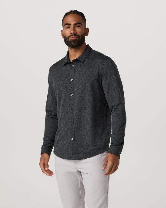 Men's Long Sleeve Ponto Button Down Charcoal Heather - Vuori Clothing