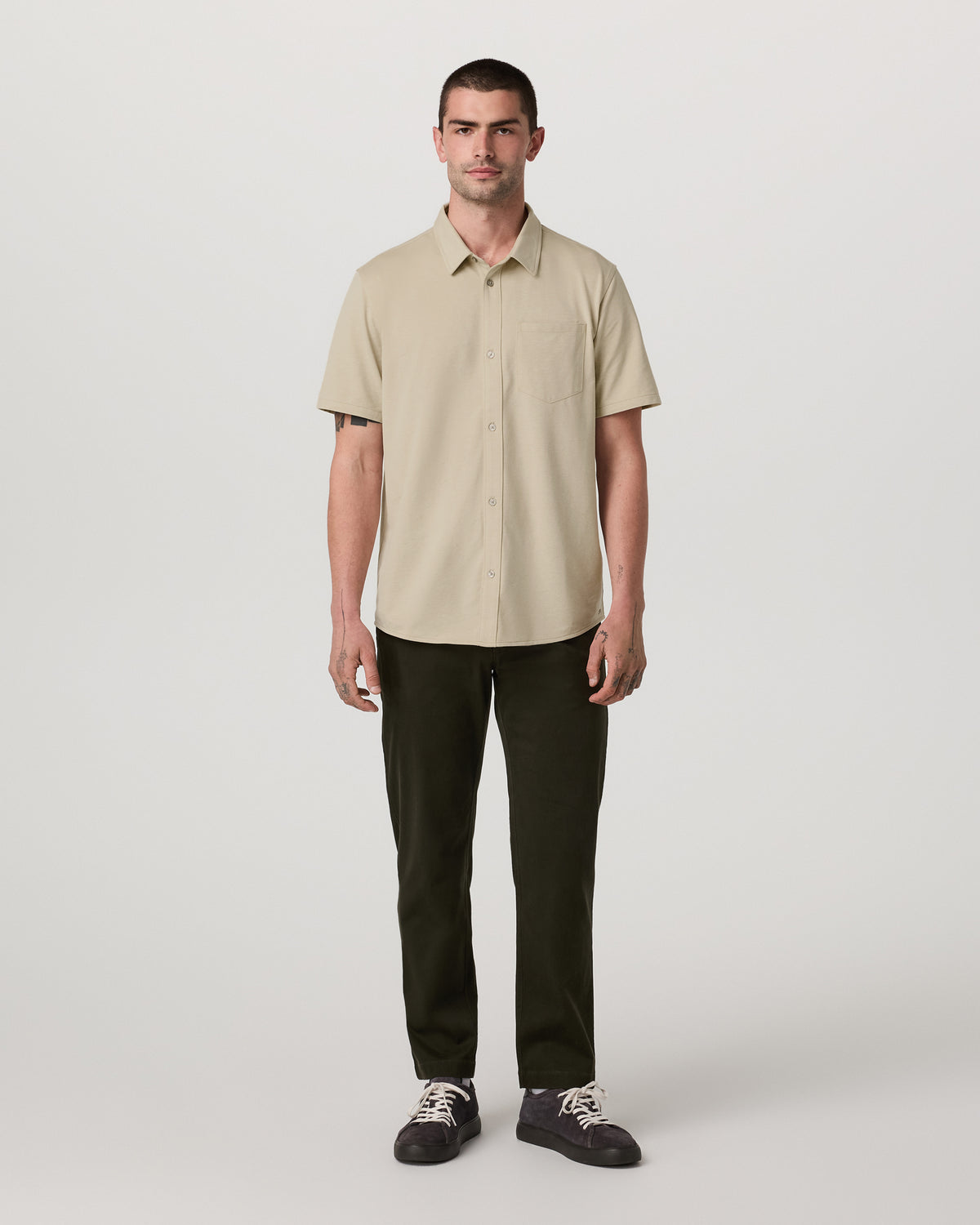 Short Sleeve Knit Oxford Button Down - Classic Fit Trench - Vuori Clothing