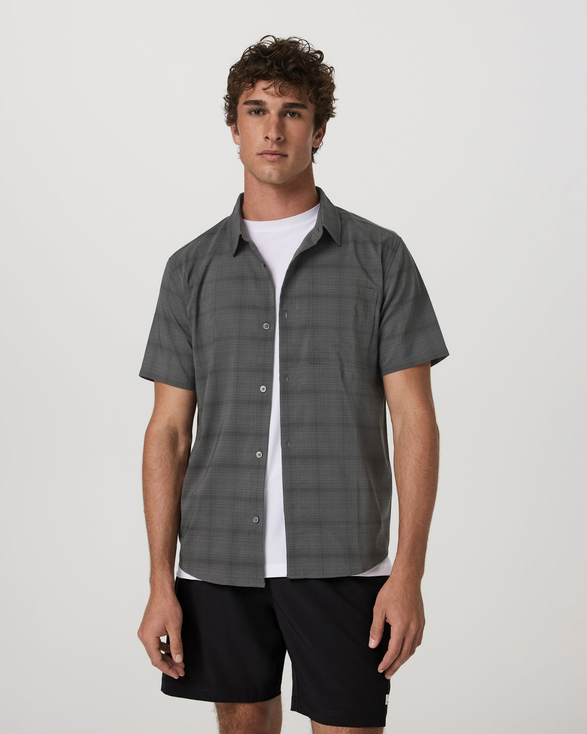 Men's Short Sleeve Plaid Button Down Shirt Dark Pewter - Vuori Clothing