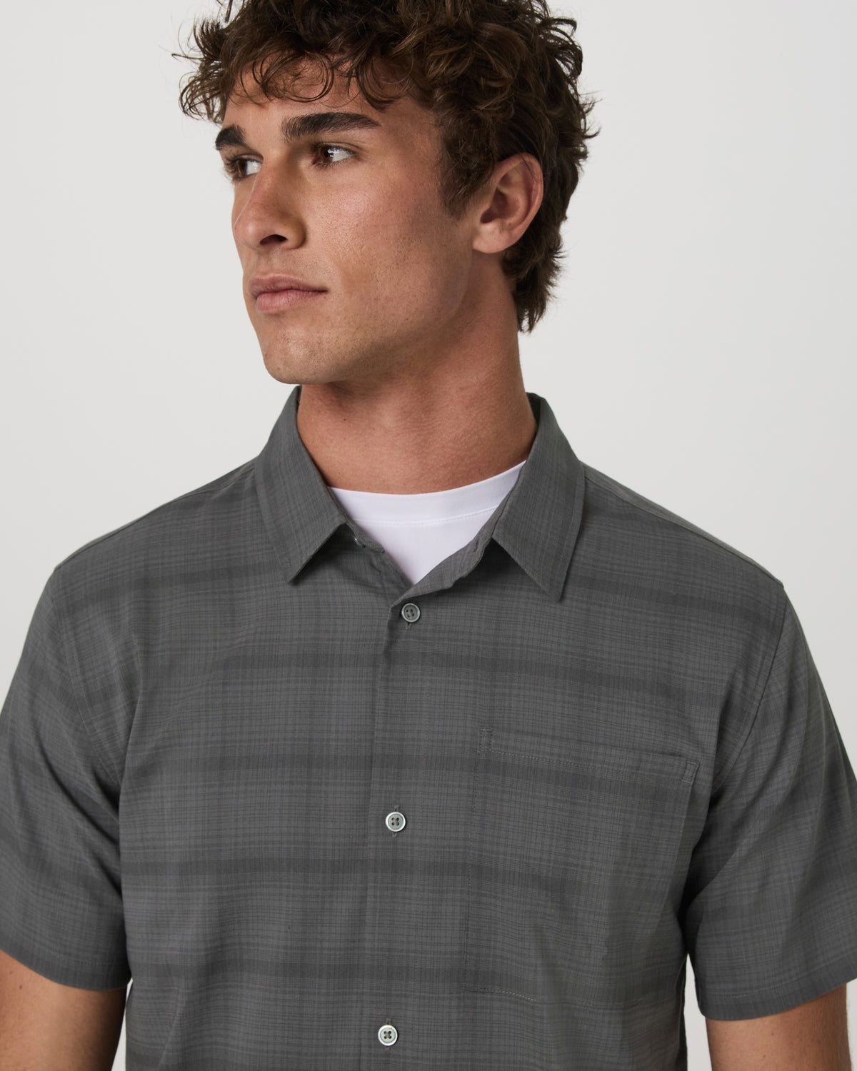 Men's Short Sleeve Plaid Button Down Shirt Dark Pewter - Vuori Clothing