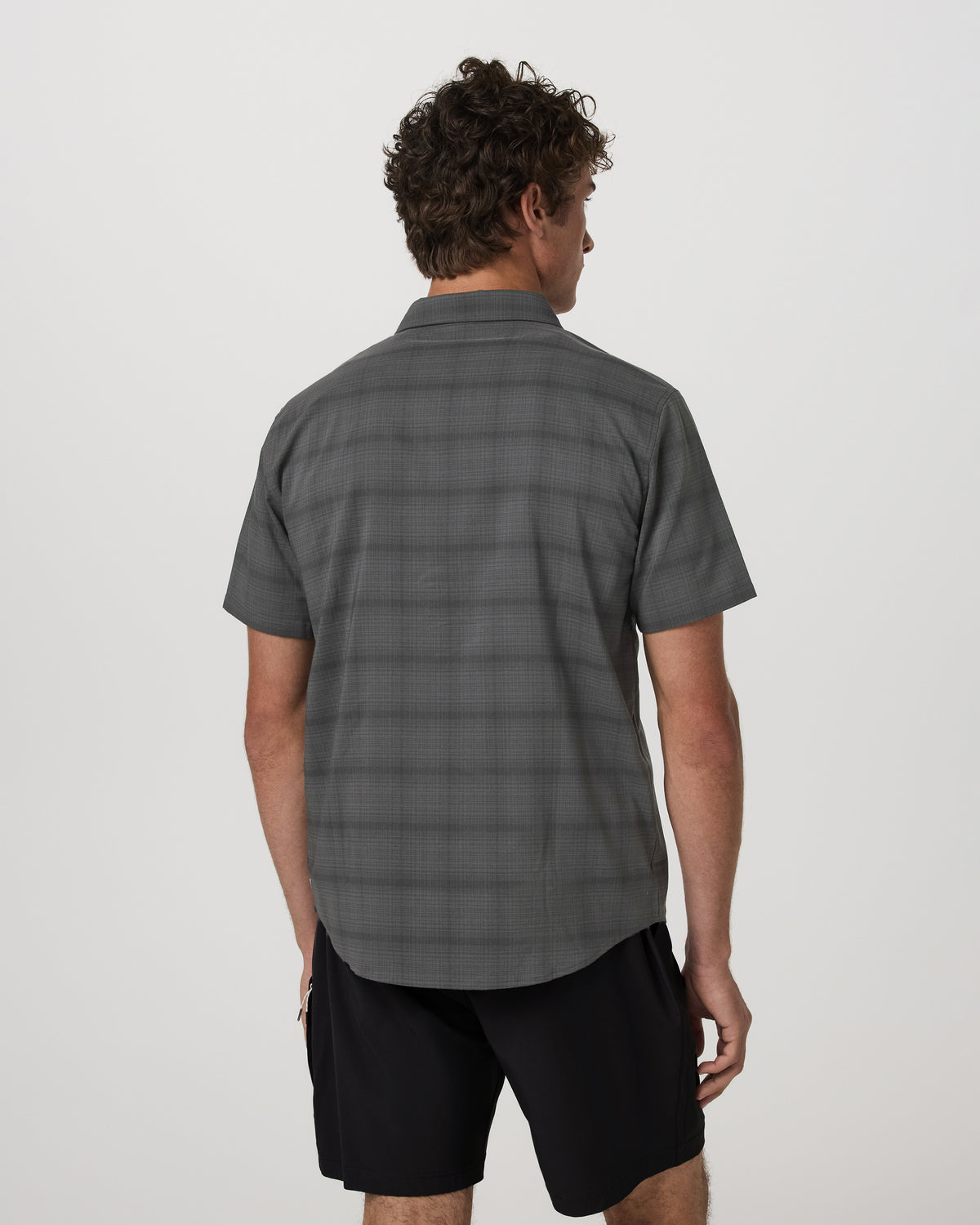 Men's Short Sleeve Plaid Button Down Shirt Dark Pewter - Vuori Clothing