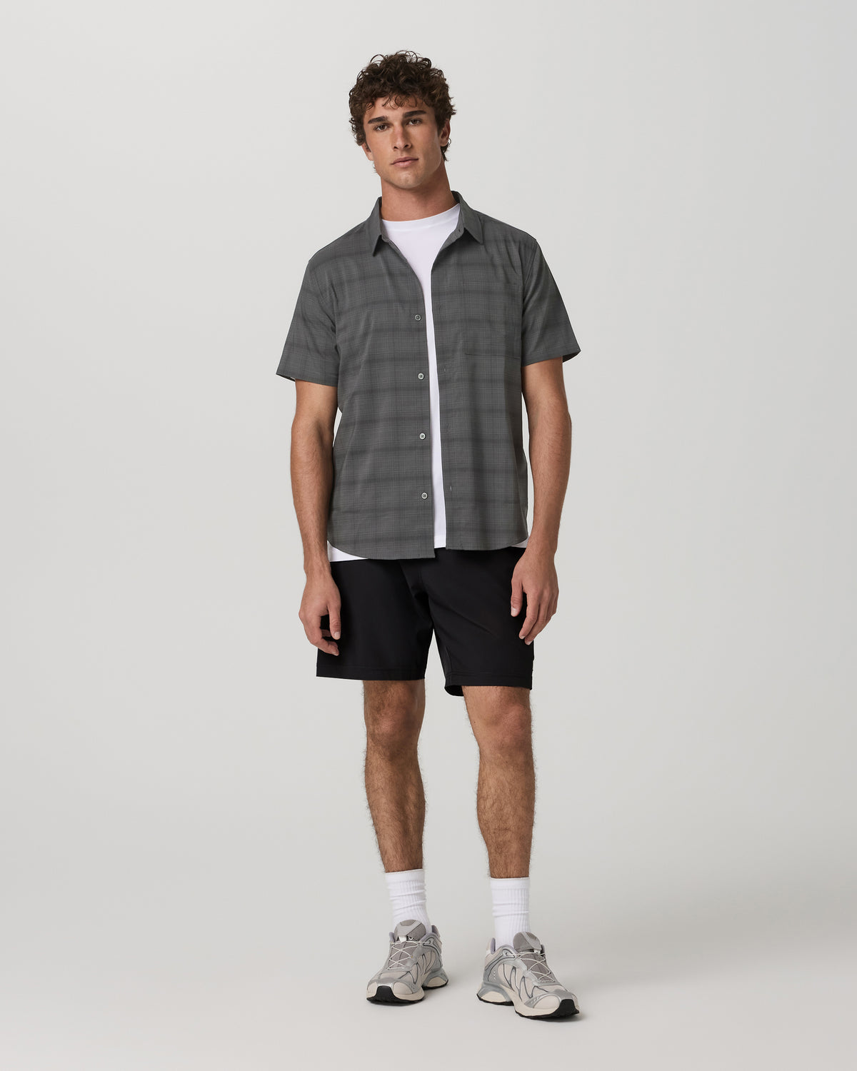 Men's Short Sleeve Plaid Button Down Shirt Dark Pewter - Vuori Clothing