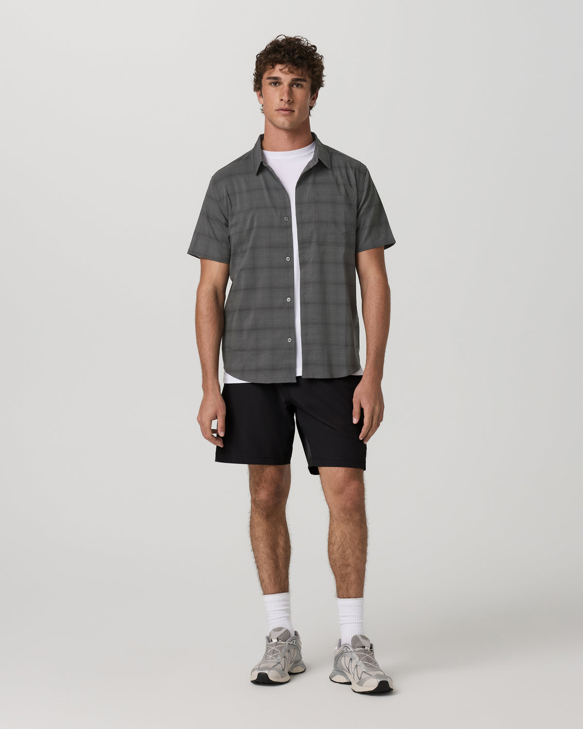 Men's Short Sleeve Plaid Button Down Shirt Dark Pewter - Vuori Clothing