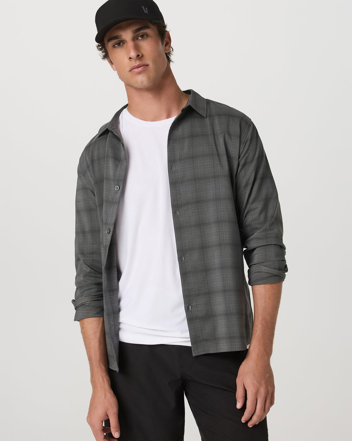 Men's Long Sleeve Plaid Button Down Shirt Dark Pewter - Vuori Clothing