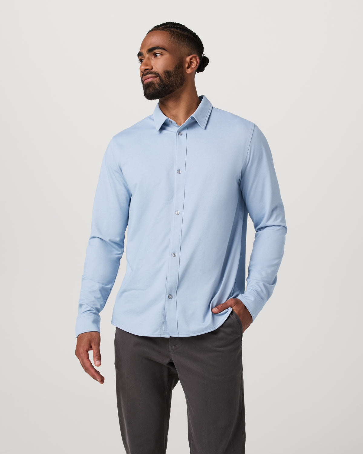 Men's Long Sleeve Knit Oxford Button Down Blue Dusk - Vuori Clothing