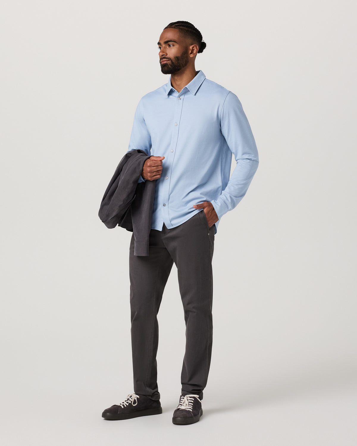 Men's Long Sleeve Knit Oxford Button Down Blue Dusk - Vuori Clothing