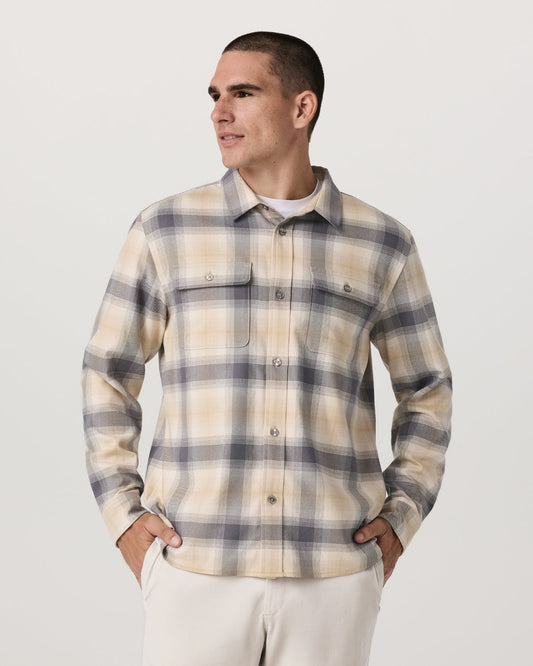 Long Sleeve Flannel Button Down Men's Cavern Grey Shirt - Vuori Clothing