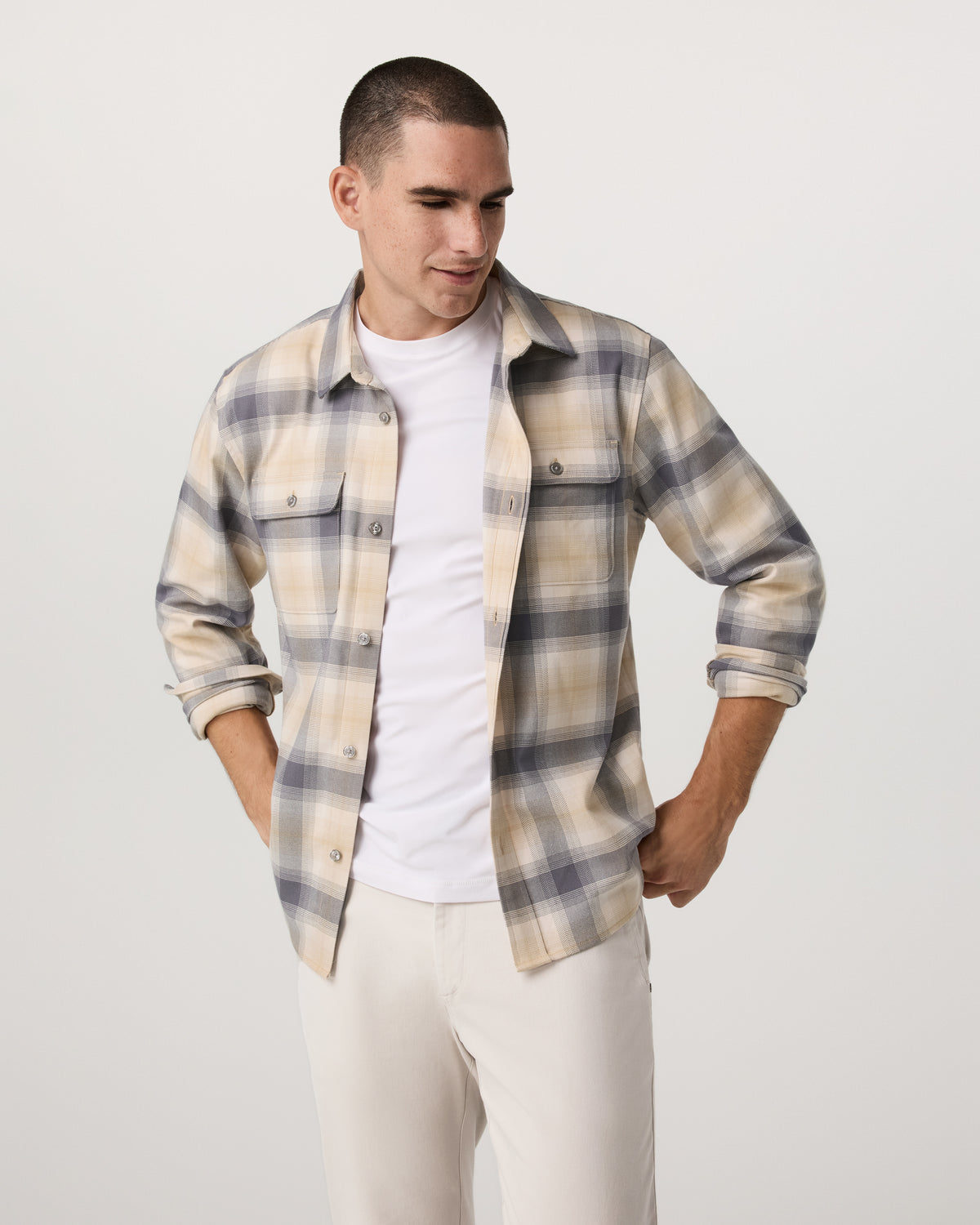 Long Sleeve Flannel Button Down Men's Cavern Grey Shirt - Vuori Clothing