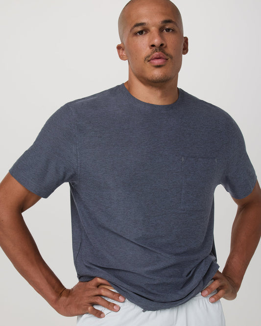 Short Sleeve Strato Pocket Tee-Relaxed Fit Dark Azure Heather - Vuori Clothing
