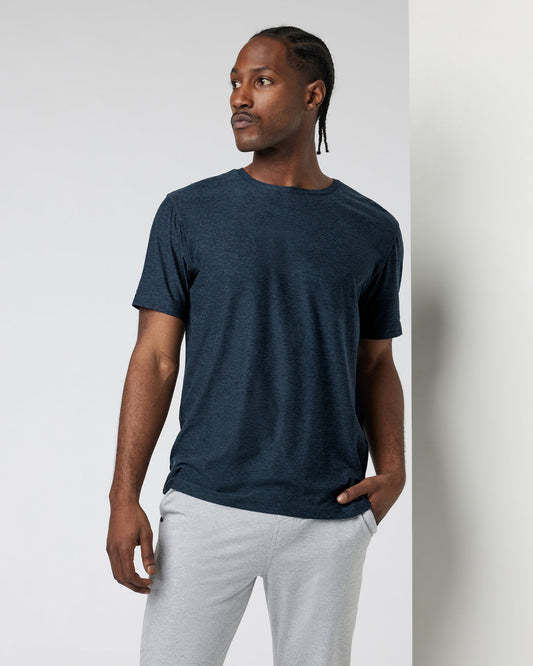 Strato Tech Tee Men's Navy Heather Blue Tee - Vuori Clothing