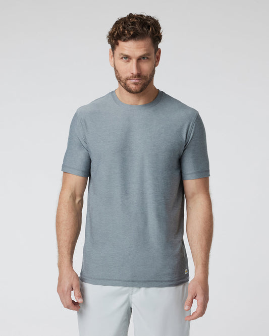 Strato Tech Tee Dusty Blue Heather Workout Shirt - Vuori Clothing