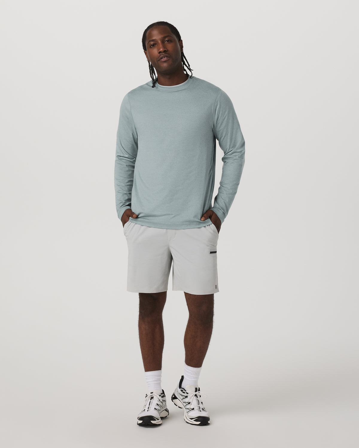 Long Sleeve Ponto Performance Tee Misty Blue Heather - Vuori Clothing