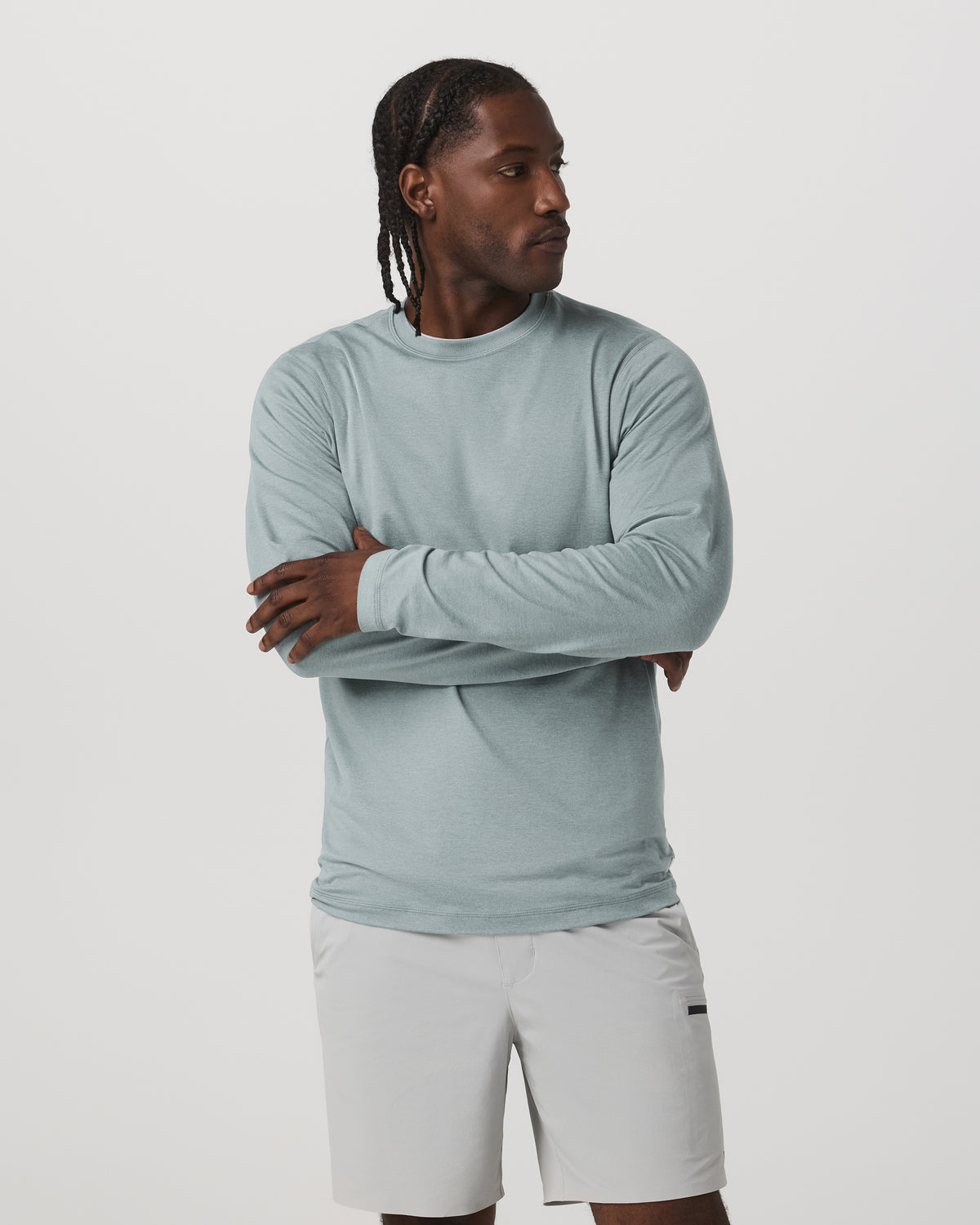 Long Sleeve Ponto Performance Tee Misty Blue Heather - Vuori Clothing