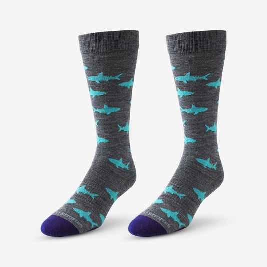 Shark Pattern Merino Cool™ Dress Socks - Grey