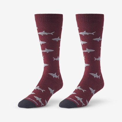 Shark Pattern Merino Cool™ Dress Socks - Burgundy