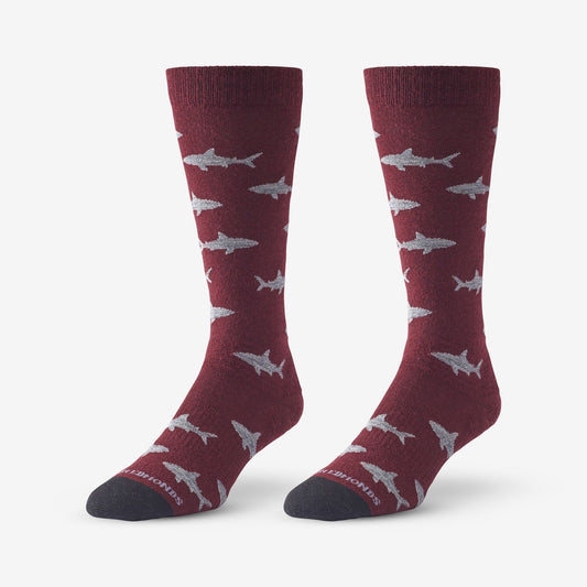 Shark Pattern Merino Cool™ Dress Socks - Burgundy