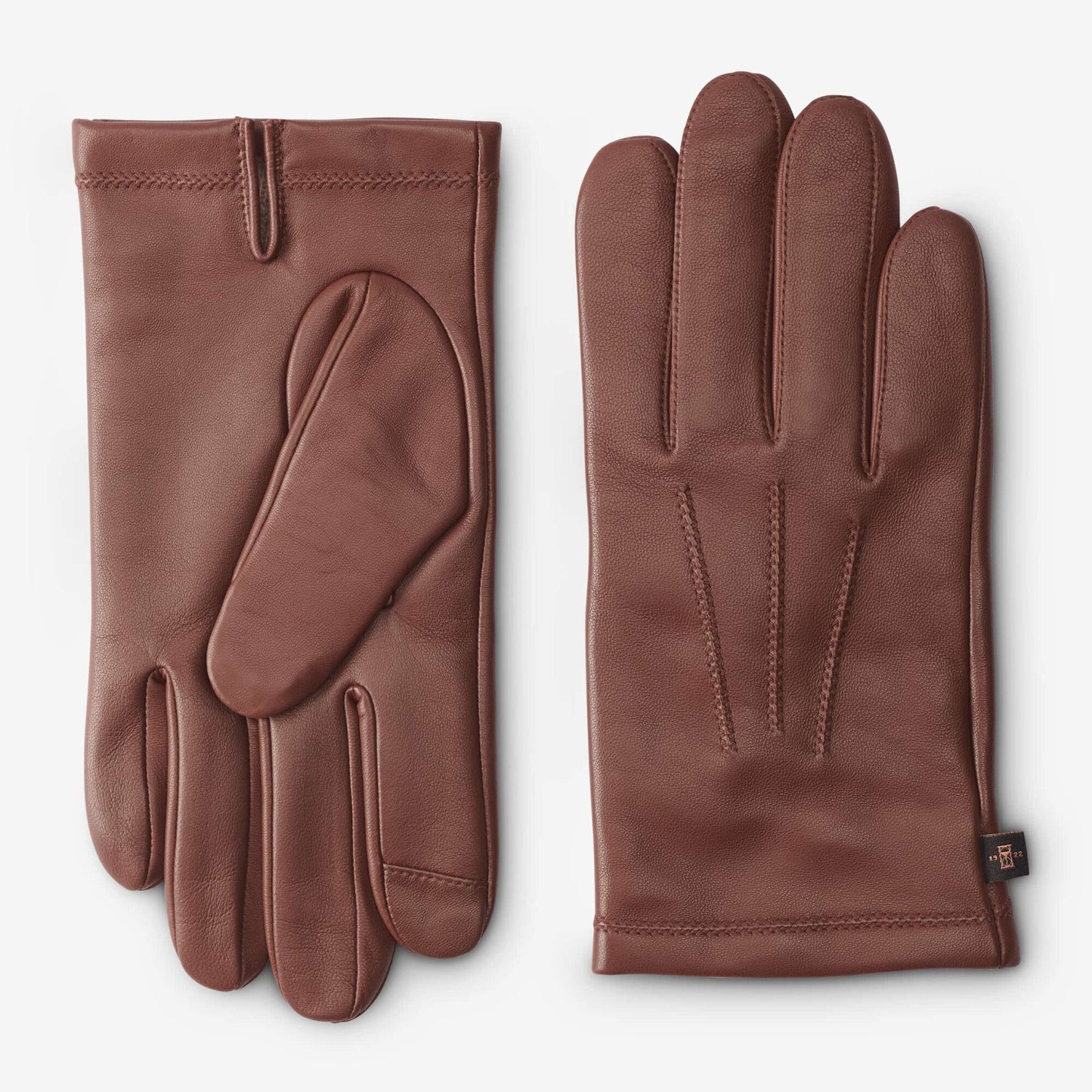 Cashmere Lined Leather Tech Gloves - Saddle Brown