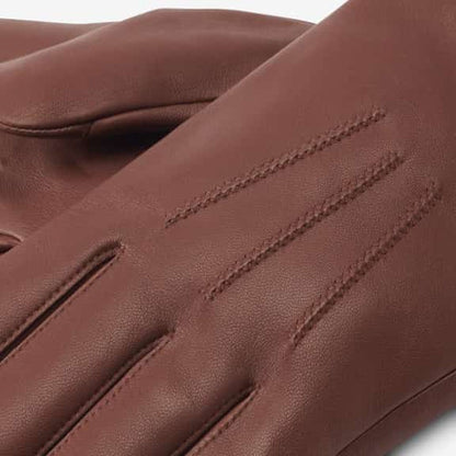 Cashmere Lined Leather Tech Gloves - Saddle Brown