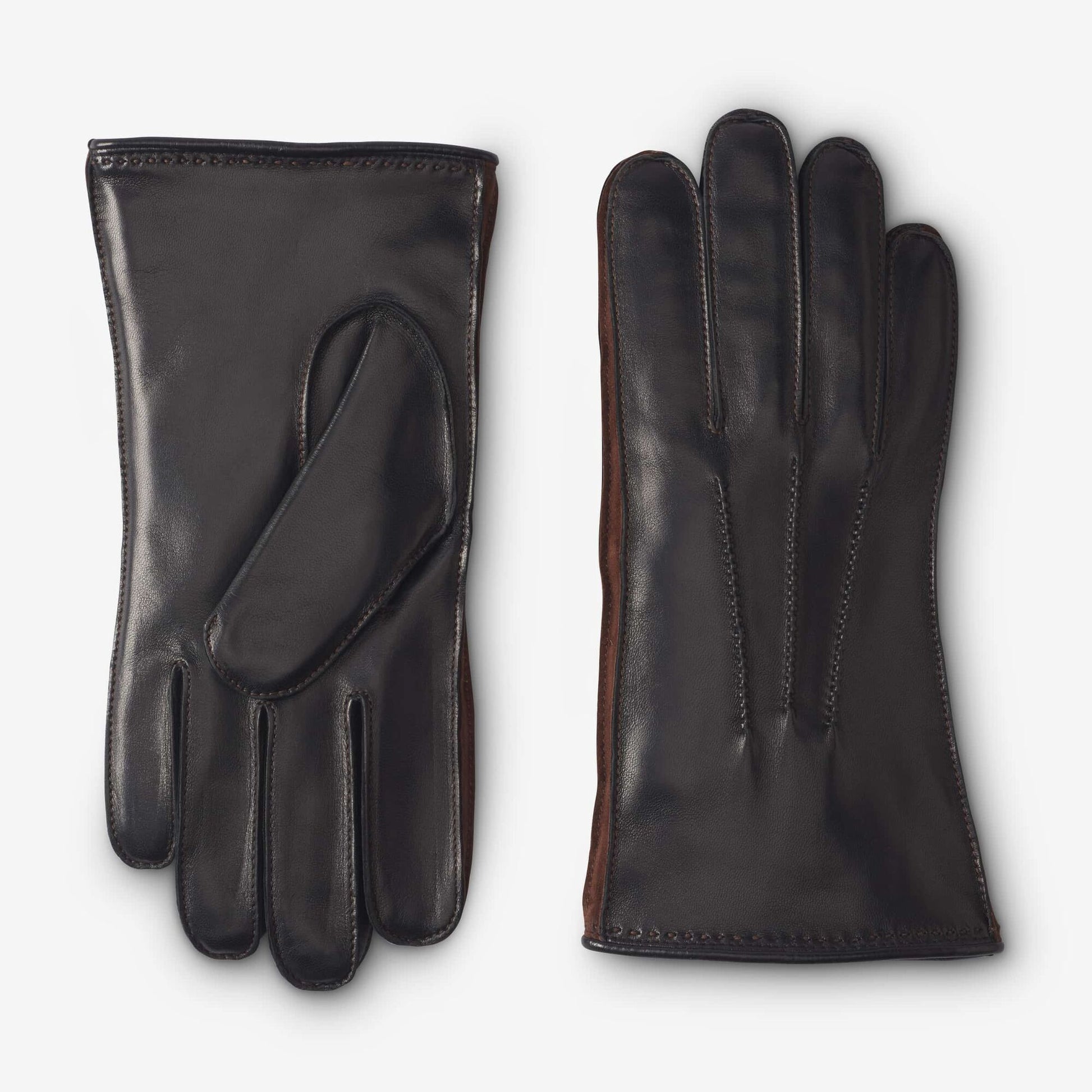 Mixed Leather Cashmere Lined Tech Gloves - Black