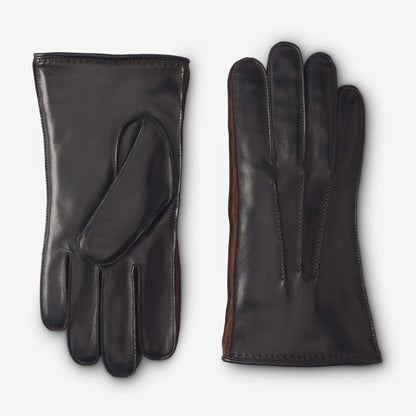 Mixed Leather Cashmere Lined Tech Gloves - Black