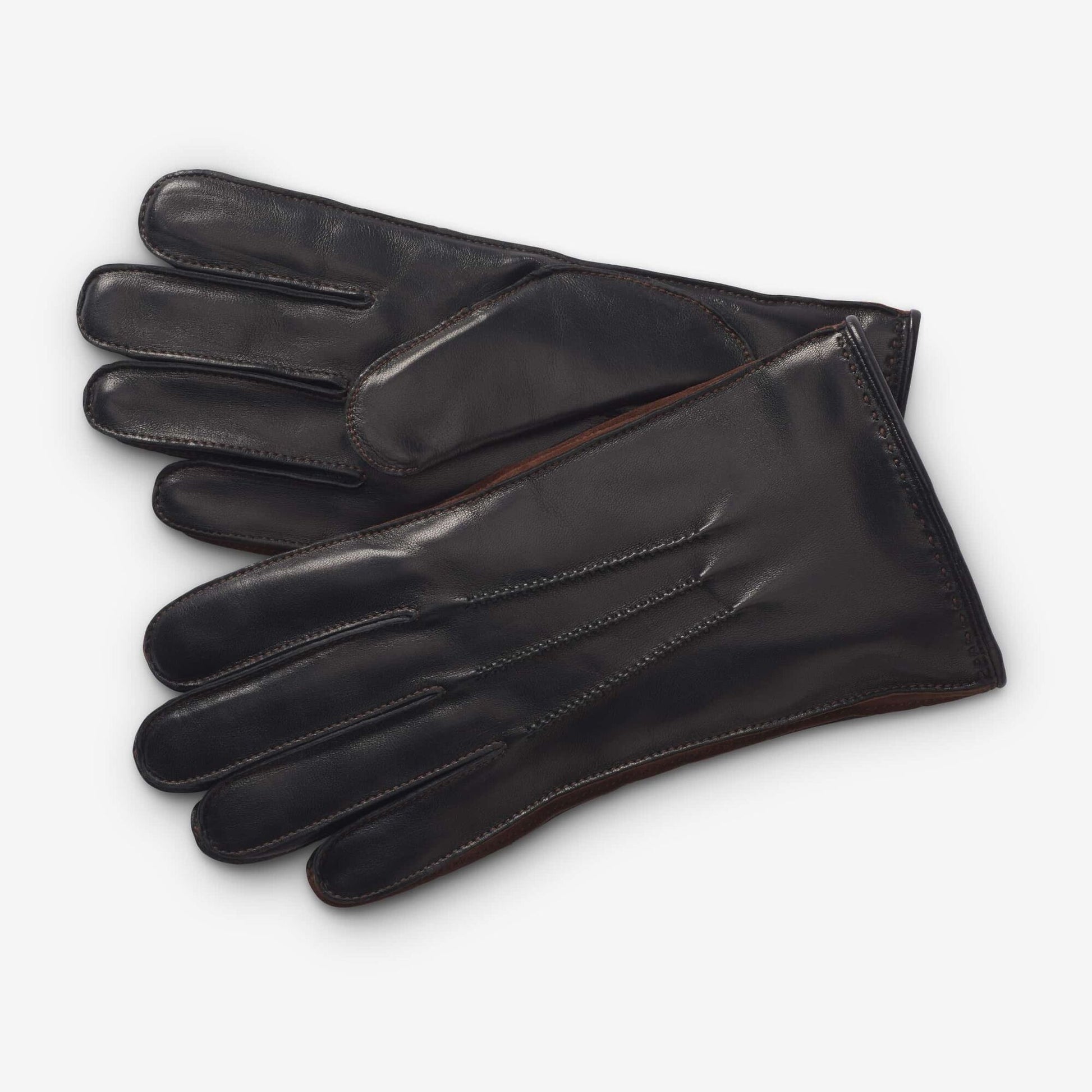 Mixed Leather Cashmere Lined Tech Gloves - Black