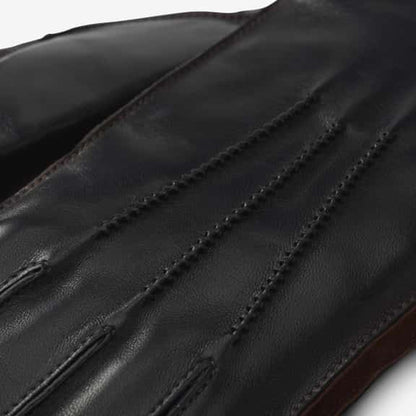 Mixed Leather Cashmere Lined Tech Gloves - Black